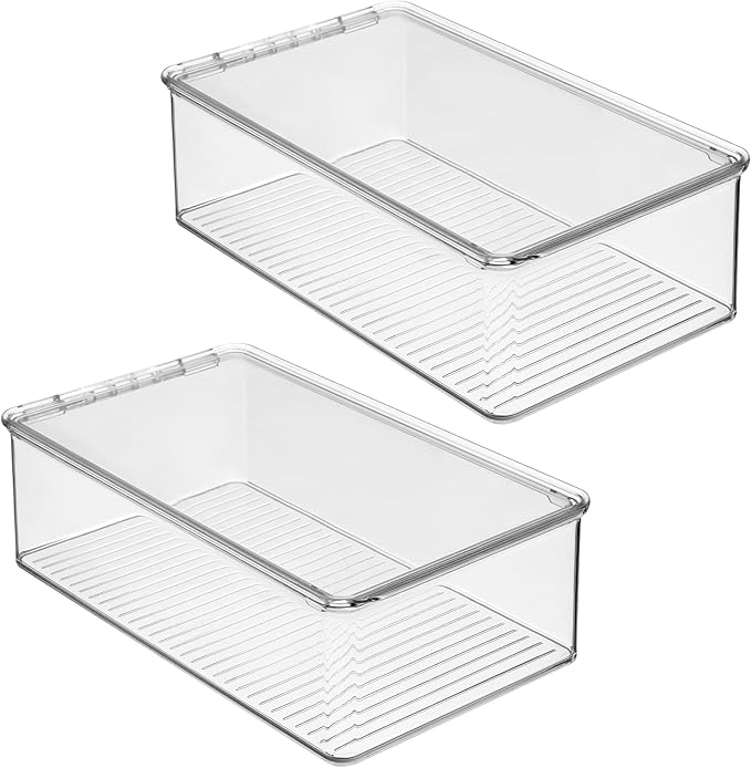 iDesign Stackable Plastic Shoe Box with Hinged-Lid for Sneakers, Sandals, and Flats, Set of 2, Clear