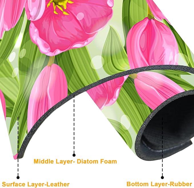 2 Pack Watercolor Tulips Sink Faucet Absorbing Mat Pink Tulips Super Absorbent Fast Drying Mat Sink Gadgets Behind Faucet Sinkmat for Kitchen Bathroom, 23.5"x5.5"
