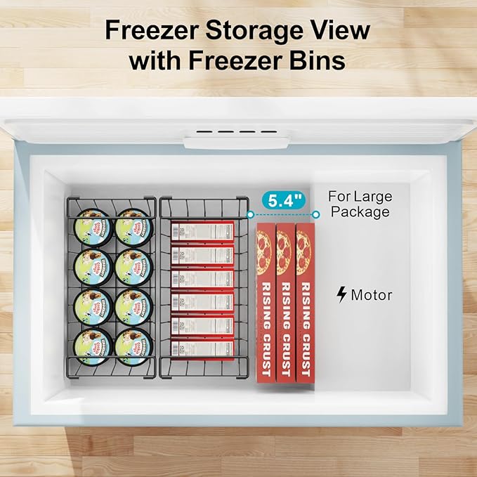 iSPECLE Deep Freezer Organizer Bins - Fits 7 Cu.Ft Chest Freezer, 8 Pack Stackable Wire Baskets(14.7" Length), Heavy Duty Coated Freezer Organizer, Rust Resistant for Frozen Food Sorting, Black