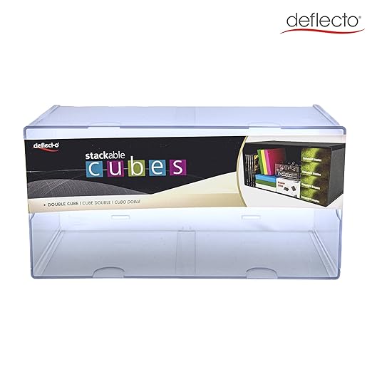 Deflecto Stackable Open Cube Organizer, Desk and Craft Organizer, Clear, Large, 6"W x 6"H x 12"D (350501)