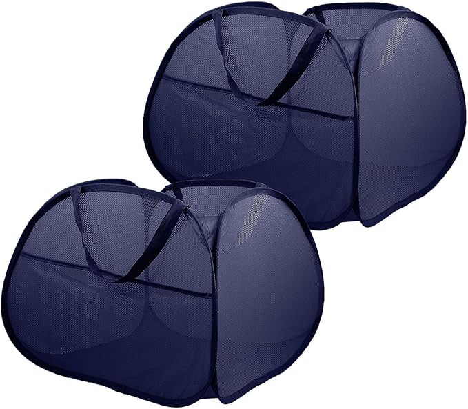 2 Pack Collapsible Foldable Laundry Baskets, 90L Large Durable Mesh Pop Up Hampers for Bedroom, Bathroom, Dorm, Laundry Room, Travel - Navy