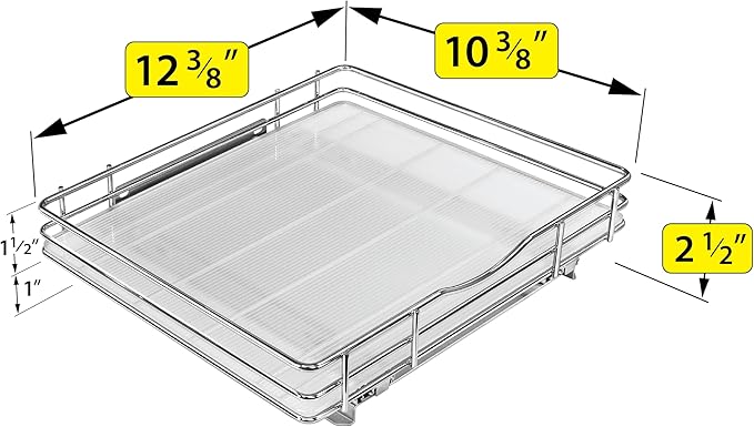 LYNK PROFESSIONAL® Pull Out Spice Rack Organizer for Inside Kitchen Cabinets - 12-3/8 inch Wide - Slide Out Drawer – Chrome Sliding Spice Organization for cabinet - Spice Racks - 1 Tier
