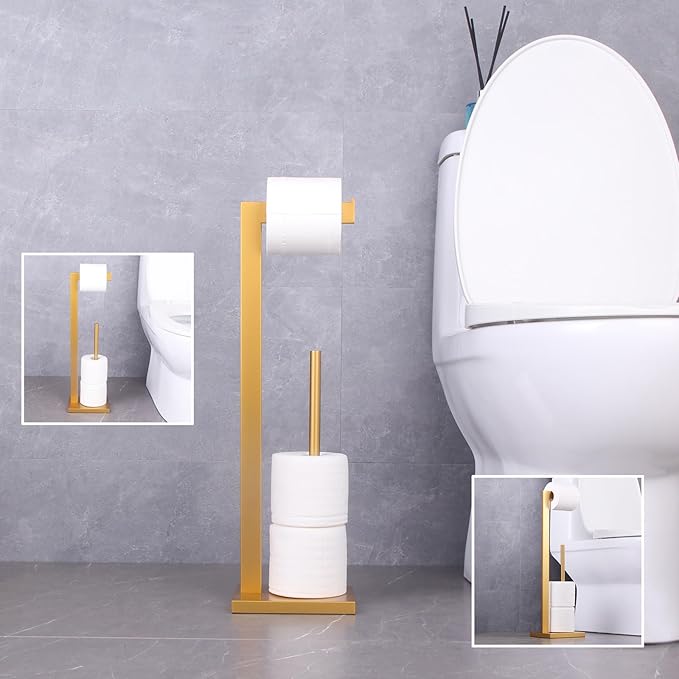 GERZWY Gold Toilet Paper Holder Free Standing with Reserve Stainless Steel Tissue Roll Holder Floor Stand Storage DZY004-BE