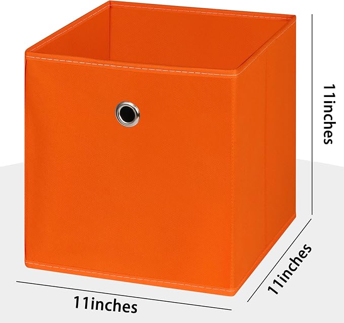 Foldable Storage Cubes Bins ,11 Inch Cloth Storage Cube Fabric Storage Box Cubes Organizer Baskets with Dual Handles for Home Organizer Set of 3 (Orange)