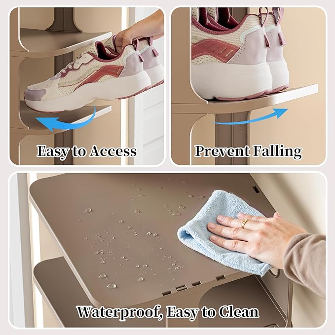 HAIXIN Small Shoe Rack for Closet, 5-Tier Stackable Shoe Organizer for Front Door Entrance, Plastic Vertical Shoe Cubby - Khaki