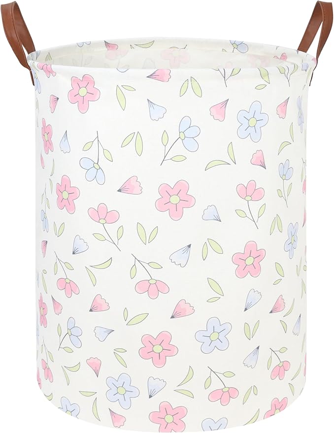 Flower Patter Laundry Hamper,Girls Laundry Basket,Waterproof foldable kid's laundry basket,Baby Girls Nursery Hamper,Gift Baskets, Girls Room Decor(Blue flower)