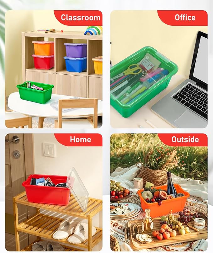 GAMENOTE 6 Quart Storage Bins with Lids-6 Pack Rainbow Plastic Latching Box for Classroom&Kids Toy Storage Opaque Stackable Shoe Box Size Containers for STEM Morning Tubs, Crafts & Building Blocks