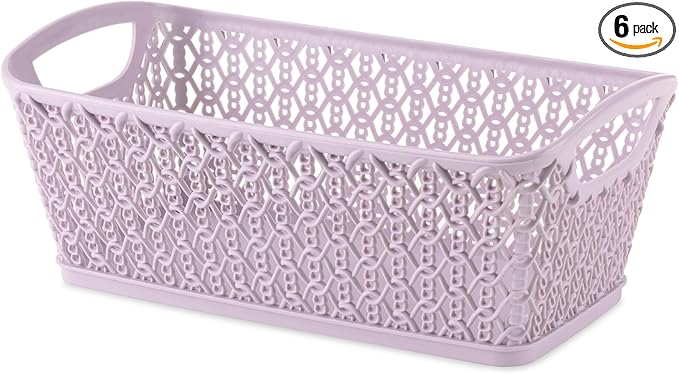 Whitmor Resin Rectangular Tote Bag, with Link Stitch Design, lilac Stylish & Durable for Daily Use, Shopping & Organization, 6 Pack