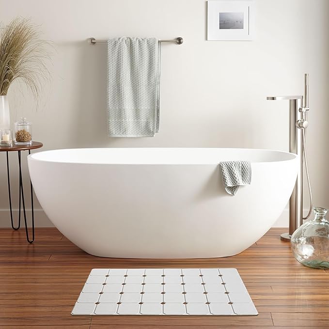 Kinbear Bath Mat for Textured Tub: Silicone Bathtub Mat Foldable Shower Mat Non Slip Tub Mat No Suction Cups 28 X 17.7Inch - White