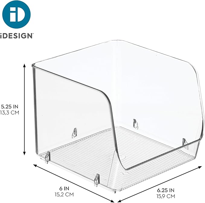 iDesign Stackable Open-Front Storage Bins for Kitchen and Pantry Organization - Set of 6 - Clear - Plastic