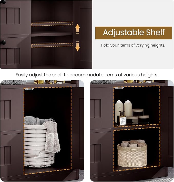 Bathroom Cabinet, Modern Bathroom Floor Storage Cabinet Organizer with 1 Door and 3 Drawers, Freestanding Cupboard for Kitchen/Living Room Use
