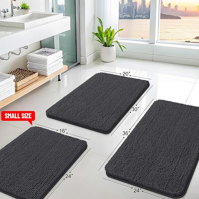 Arotive Bathroom Rugs 34x21, Extra Soft Absorbent Shaggy Chenille Bath Rugs, Machine Washable Rubber Backing Non-Slip Bath Mats for Bathroom Floor Tub and Shower, Home Decor Accessories, Dark Grey