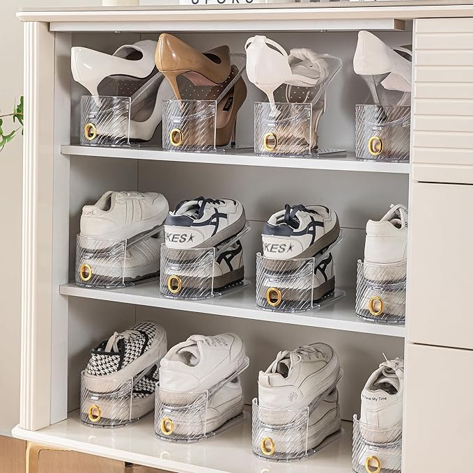 Shoe Slot Organizer 10 Pack - Shoe Slots，Can Save 50% of Shoe Stackers Space，Adjustable Shoe Stacking Device, Double-Layer Design for Shoe Slots Organizer for Closet.