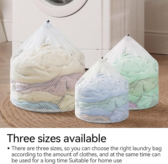 3Pcs Laundry Mesh Wash Bags, Drawstring Net Laundry Bag for Washing Machine, Mesh Laundry Wash Bags for Home Dorm Hotel Travel Use