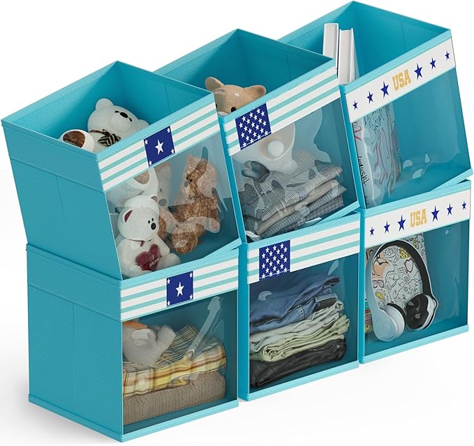 homyfort 11x11 Inch Storage Cube Bins, Fabric Cube Storage Organizer Baskets Box with Handles for Organizing Clothes, Toys, in Pantry, Closet Shelf, Nursery, Kids Room (Blue)