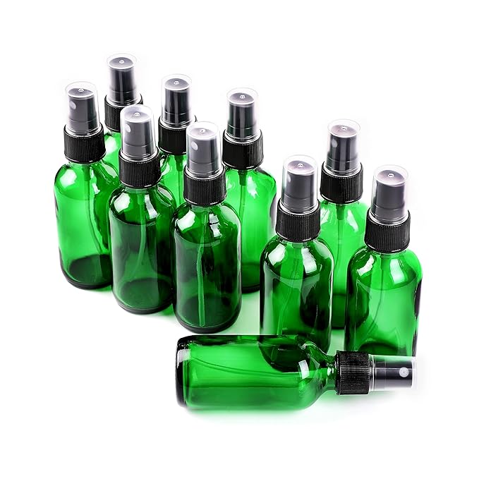 Green Glass Small Spray Bottle 2 oz 24 Packs,Fine Mist Sprayer Small Clear Bottles,Refillable Containers mini spray bottles for Cleaning Solutions and Skin Care (Green 24pcs)