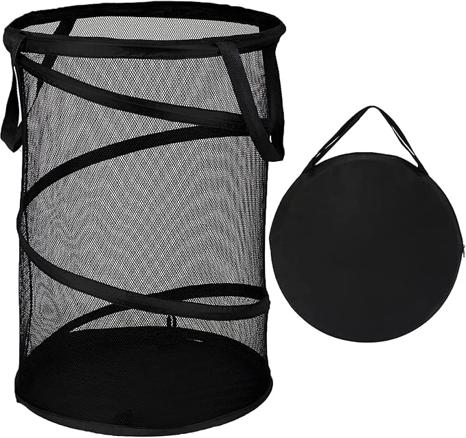 BATTOO Black X-Large Collapsible Laundry Basket Foldable Mesh Pop Up Hamper with Handles for Laundry Room, Bathroom, Kids Room, College Dorm, Travel, Camping, Gift Basket