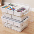 HOMETUK 40Qt Stackable Storage Bins with Lids & Trays, Clear Plastic Latching Boxes Organizers with Dividers Portable 10Gal Containers for Arts & Crafts, Home and Car Trunk Organization, 2Pack
