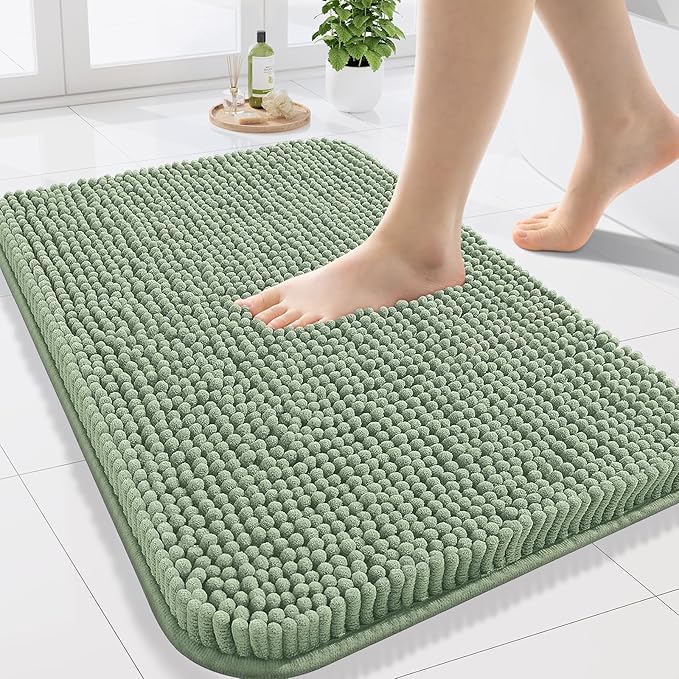 Arotive Bathroom Rugs 24x16, Extra Soft Absorbent Shaggy Chenille Bath Rugs, Machine Washable Rubber Backing Non-Slip Bath Mats for Bathroom Floor Tub and Shower, Home Decor Accessories, Sage Green