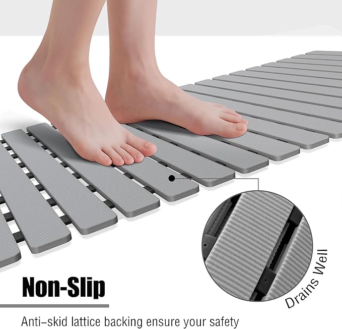 MBOSS Bathtub Mat Non Slip, Shower Mat for Inside Shower, Suction Cups Design and Drain Holes, 27.5 X 15.7 Inch, Bathroom Essentials Safe, Easy to DIY Cut, Soft and Eco-Friendly Materials