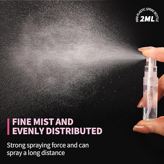 Fandamei Mini Spray Bottle, 10 Pack 2ml Mini Plastic Spray Bottle Empty, Fine Mist Refillable Perfume, Small Perfume Spray Bottle, Tiny Plastic Portable Travel Bottle, Clear