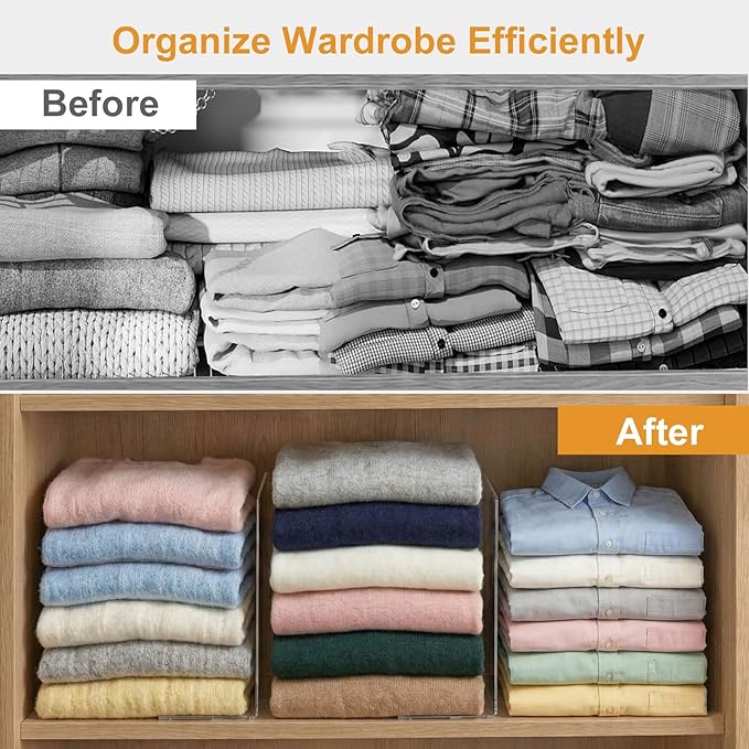Shelf Dividers for Closet Organization: 12" Tall x 12" Deep, Taller Adhesive Separators Features Acrylic Material and Provides Storage for Clothes and Purses in Bedroom Cabinets(8-Pack)