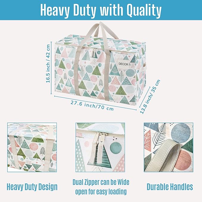 VENO 2 Pack Moving Bags and Large Christmas Storage Bins with lids. Alternative to Moving Boxes, Packing Supplies for College. Extra Large Heavy Duty Totes for Packaging (Pastel Forest, 2 Pack)