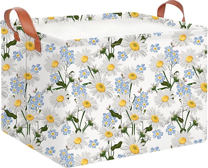 CLOCOR Rectangular Storage Basket Empty,Gift Basket,Waterproof Storage Bin with Handles,Room Decor(Orchid Daisy)