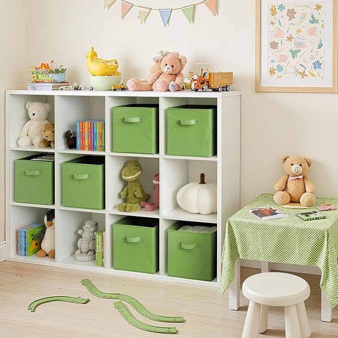 Cupic Cupid 11 Inch Storage Cube, Fabric Cube Storage Bin with Handles, Storage Cube Organizer for Clothes and Toys, Collapsible Cube Bins for Closet, Shelves, Nursery, 6-Pack, Green