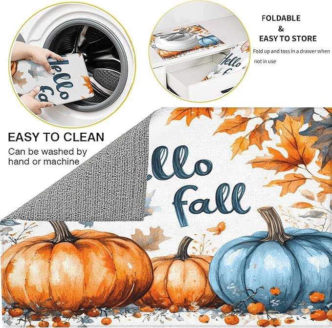 3Pcs Pumpkin Dish Drying Mat & Kitchen Sink Splash Guard Faucet Mat For Kitchen Counter,Hello Fall Absorbent Microfiber Dishes Pad Dish Drainer Rack Mats Fast Dry Kitchen Accessories