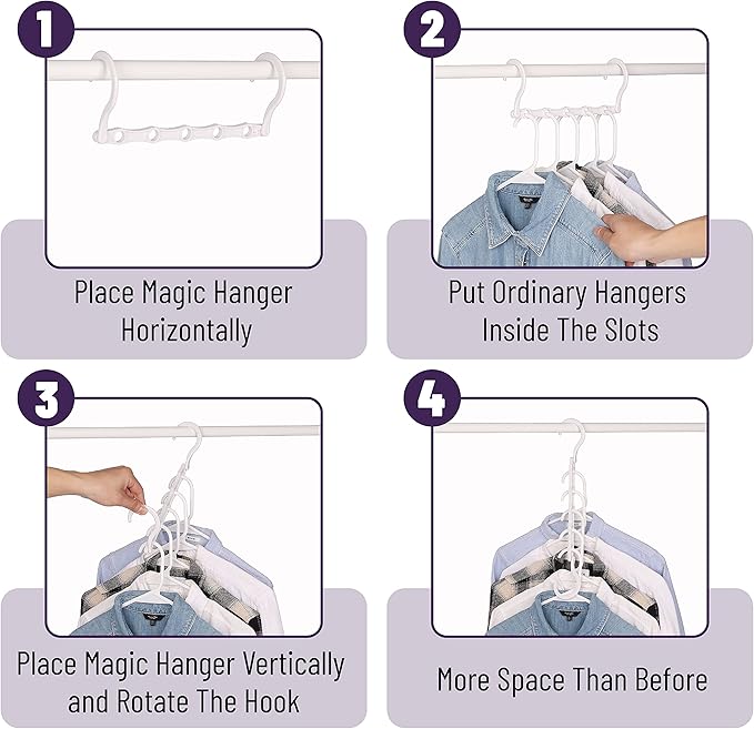 Mr. Pen- Space Saving Hangers for Clothes, 24 pcs, White, Bulk Plastic Multi Clothes Hangers Space Saving, 5 Slots, 360° Rotating Hooks