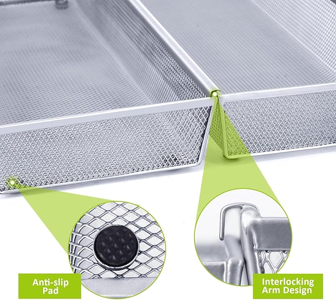 Neudeco Silverware Drawer Organizer,Utensil Organizer for Kitchen Drawer Organizer for Large Utensils with Interlocking Arm, Silverware Storage Cutlery Tray for Knives Fork Spoon (Pack 5, Silver)