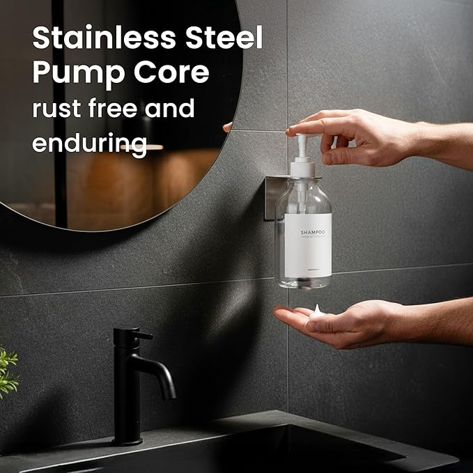 MaisoNovo Shampoo and Conditioner Dispenser - Shower Soap Dispenser Wall Mounted - 16.9 fl oz Set of 1 Clear Plastic Bottles White Pump - 1 Chamber No Drill