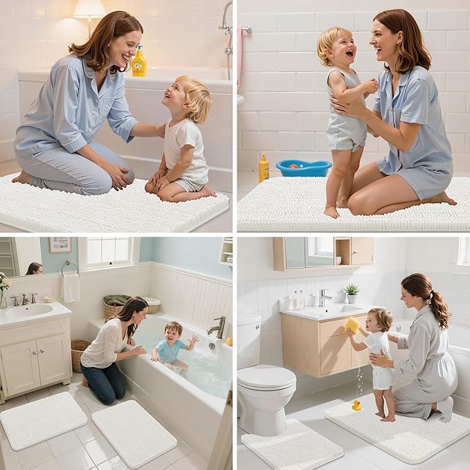 Arotive Bathroom Rugs 36x24, Extra Soft Absorbent Shaggy Chenille Bath Rugs, Machine Washable Rubber Backing Non-Slip Bath Mats for Bathroom Floor Tub and Shower, Home Decor Accessories, Ivory