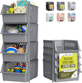 TidyFriend 4 Pack Stackable Storage Bins Open Front for Pantry Organizers and Storage, Plastic Storage Bins for Garage Organization, Garage Storage Bins for Shelves, Racks, Tools & Supplies (Grey)