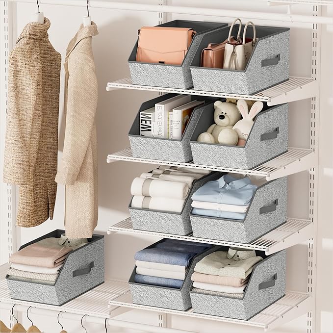 Large Closet Storage Cubes - Closet Storage Bins with Dual Handles for Clothes, Towels, Toys, Shelf Organizer Bins for Bedroom, Nursery, Shelves, Small Spaces, Ant Light Gray, 4 Pack