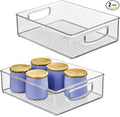 iDesign Plastic Stackable Pantry Bin - Organizer Bin with Handles for Cabinets or Fridge - Set of 2 - Clear
