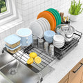 Extendable Dish Racks 16.3"-21.6" L x 16.7" W,Stainless Steel Dish Drying Rack for Kitchien Counter, Anti-Rust Dish Strainer with Cutlery Holder