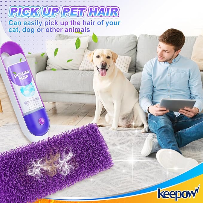 KEEPOW 10 Pack Reusable Mop Pads Compatible with Swiffer PowerMop, Microfiber Mop Pads Refills Machine Washable, Durable, and Highly Absorbent Suitable for All Floor Types