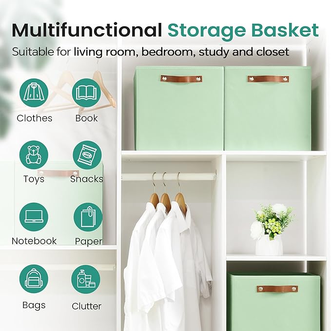 6-Pack Storage Cubes with Handles & Label Holders Basket, Closet Cube Home Organizer Bins(Green, 13 x 13 x 13 inch)
