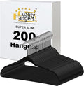 Quality Hangers 200 Pack Slim Plastic Hangers for Clothes - 16.5" Won't Crease Your Clothes, Heavy Duty Non-Velvet Black Hangers, 360° Swivel Chrome Hook Dresses Coats Shirts