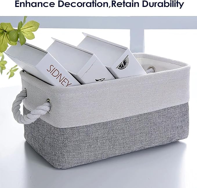 Sacyic Fabric Storage Bins 12x8x5 inch [6-Pack] with Rope Handles - Decorative Baskets for Organizing
