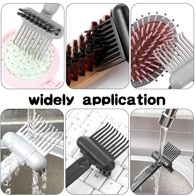 2Pcs 2-in-1 Hair Brush Cleaner & Remover Tool Brush Cleaning Tool Comb Cleaner Effective Hairbrush Cleaner Hair Brush Remover Rake for Man Woman Home Travel Salon Removing Hair Dust (Black; Gray)