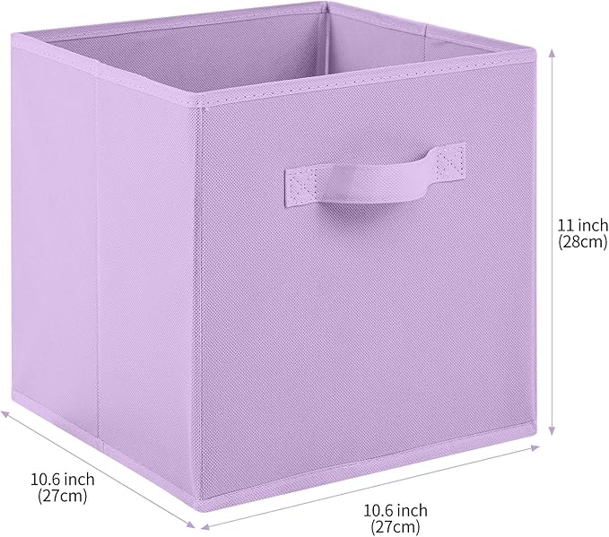 Stero Fabric Storage Bins 6 Pack Fun Colored Durable Storage Cubes with Fabric Handles Foldable Cube Baskets for Home, Kids Room, Closet and Toys Organization Purple