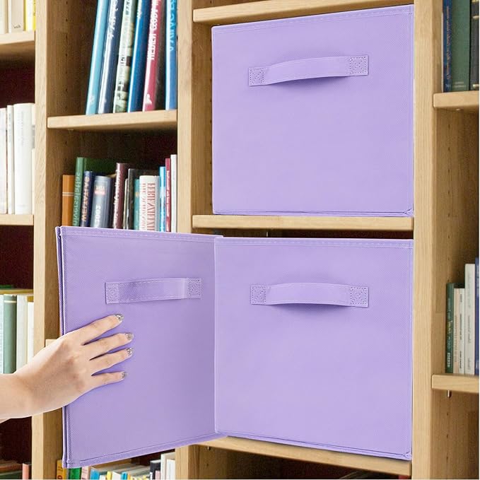 Fabric Storage Bins 12 Pack 11 inch Foldable Storage Cubes with Reinforced Handles Fun Colored Durable Cube Storage Bin for Home, Playroom, Closet Organizers and Storage, Purple