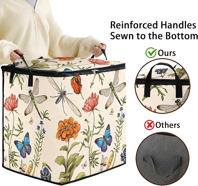 Large Comforter Storage Bag with Zipper,Closet Organizer for Clothes,Blankets,Quilts,Pillows,Fabric Storage Bags with Portable Handles 95L(2-Pack)