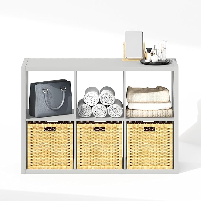 Furinno Cubic Closet Organizers and Storage, 6-Cube Closet Organizer, Open Shelf Closet Storage, Extra Thick Frame for Wardrobe, Bedroom, Living Room, Light Grey