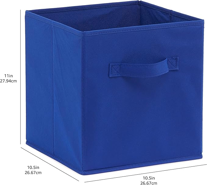 Amazon Basics Cube Organizer Storage Bins Handles,Collapsible Fabric,10.5"x10.5"x11",Navy,6 Count (Pack of 5)