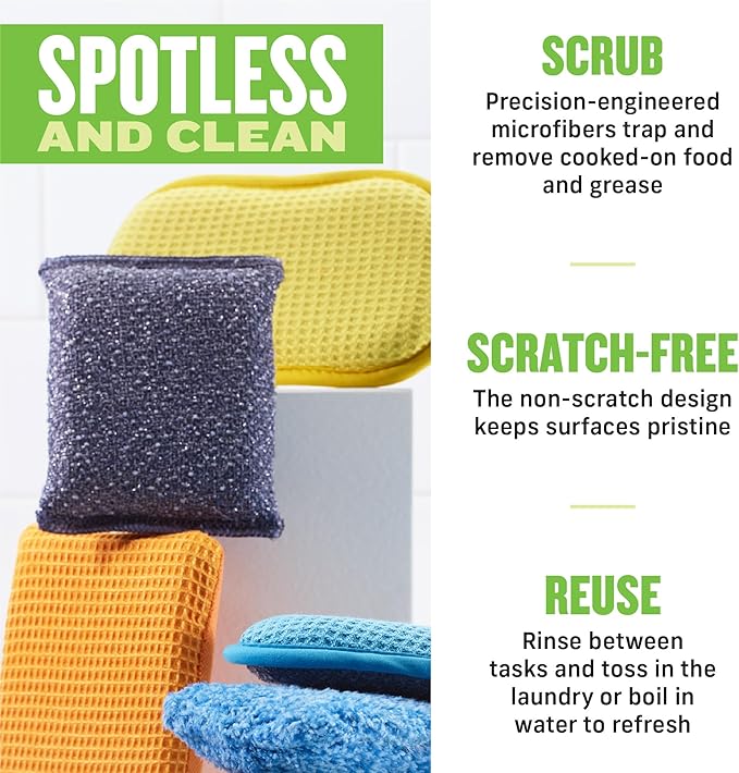 E-Cloth Non-Scratch Scrubbing Pads - Scrubbing Dish Sponges Kitchen Cleaning Kit - Reusable Scrubber Sponges for Dishes and Cleaning - Non-Scratch Scrubbers for Cleaning - 2-Pack
