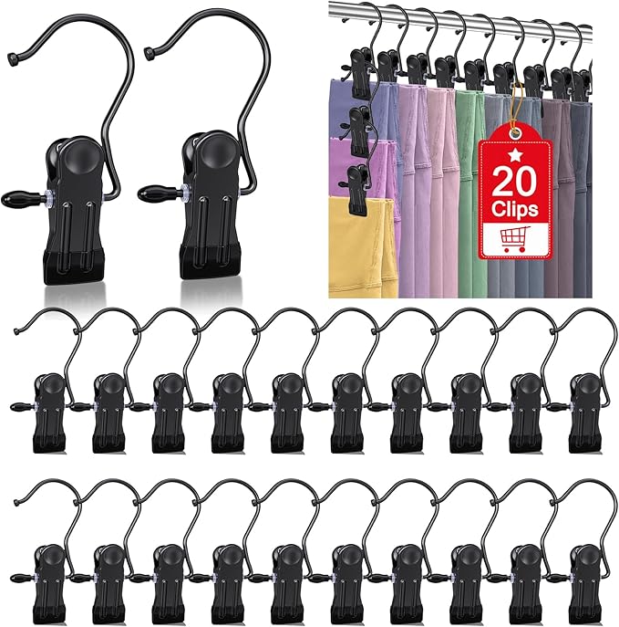 20 Pcs Boot Hangers Clips for Closet, Heavy Duty Legging Organizer for Closet Hanging Pants Hangers with Clips Clothes Pins Hanger Clips Laundry Hooks Bra Towel Socks Hats Tall Boots Home Travel Black